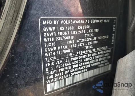 2013 Volkswagen Tiguan S from USA, damaged, VIN WVGBV3AX9DW064849